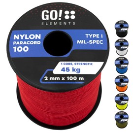 GO!elements 100 m Paracord 2 mm Rope Made of Tear-Resistant Nylon Cord – Paracord 100 Type I Survival Cord – Tear-Resistant up to 45 kg – Suitable as an All-Purpose Rope, Repair Cord, Masonry Cord,