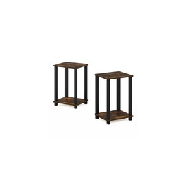 HomeStock Artisanal Attic End Table Small 13.4 x 11.5 x 19.6 Inches Set of 2 Amber Pine Black Minimalist Functional Design Compact and Sturdy