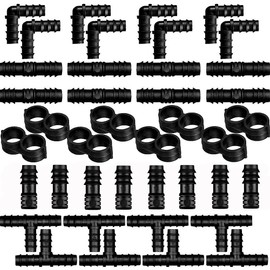 Basicon 40 Pieces Irrigation Connection Kit for Hoses, PE T Pieces Angle Pieces Couplings End Caps Plugs Barb Hose Connector for 16 mm Garden Drip Sprinkler Systems