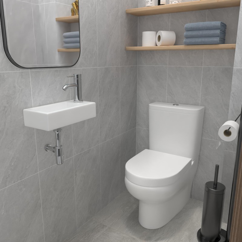 J-FAMILY Small Wall Mount Bathroom Sink Rectangle Ceramic Mini Vessel