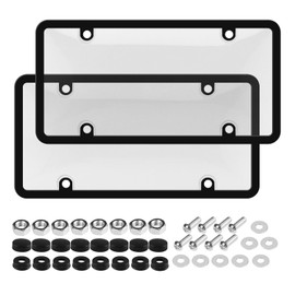 2 Pcs Clear License Plate Covers and Frames, Car License Plates Shields Holder Fits Any Standard US Plates with Screws Caps,Rust-Proof Clear Holder，Universal Car Accessories (Transparent)