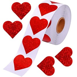 Valentines Glitter Red Heart Stickers - 1.5" Heart Decorative Labels 500 per Roll, Valentine's Day Love Decorations for Wedding, Anniversaries