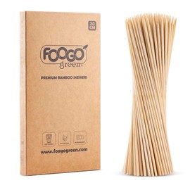 FOOGO Green 500pcs Medium 20cm, Bamboo Skewers, FSC® Certified, Sturdy Eco-Friendly Wooden, Barbecue, BBQ & Kebabs Skewers, Fruit Picks, Cocktail Sticks, for Camping, Parties and Wedding