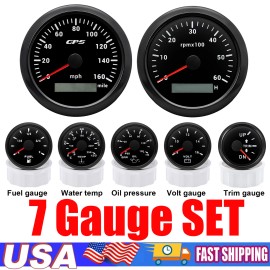 MAIMEIMI 85mm GPS Speedometer 0-160MPH w/Tacho & 52mm Fuel Temp Oil Volt Trim Gauge SET