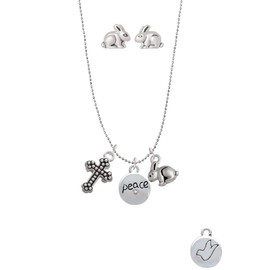 Delight Jewelry Silvertone Peace with AB Crystal and Dove Silver-Tone Cross and Bunny Necklace and Earrings Set