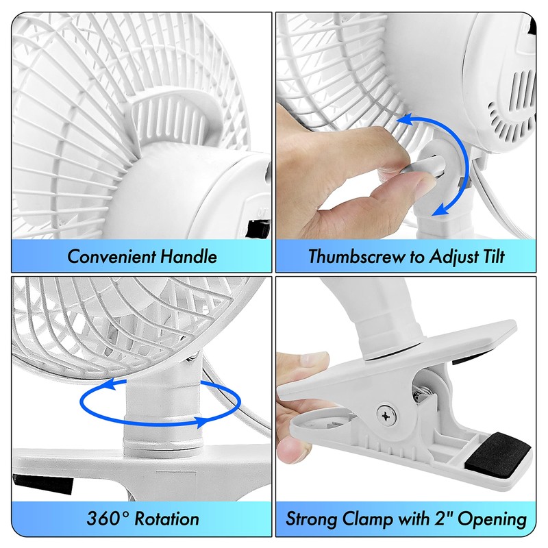Comfort Zone Portable Clip on Fan with Fully Adjustable Tilt,