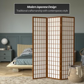 Red Lantern 6 ft. Tall Window Pane Shoji Screen-Walnut-3 Panels Room Divider