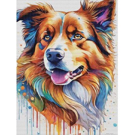 QAZWSX Beautiful Australian Shepherd Diamond Painting Kits for Adults, Animals Diamond Painting 5D DIY Diamond Art Kits Full Drill Diamond for Gift Wall Decor Gem Arts 12x16inch