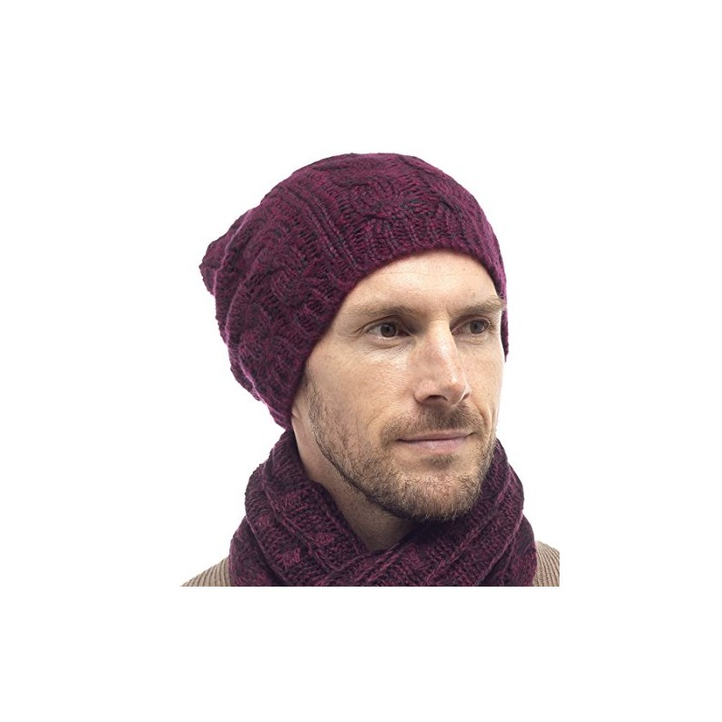 Tom Franks Mens Cable Knit Slouch Beanie Hat Red