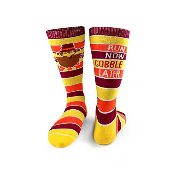Run Now Gobble Later | Running Woven Mid Calf Socks by Gone For a Run | Thanksgiving Socks | Small