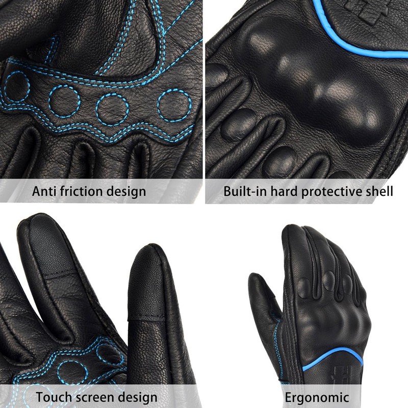 Harssidanzar Men's Full Finger Goatskin Leather Touchscreen Motorcycle Gloves GM028E