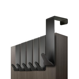Menz Premium Over Door Hanger – Set of 6 Black Coat Hooks 36mm with Anti-Slip and Felt Pads, Sturdy Over Door Hook Hanger Türhaken Schwarz UK