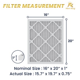 MervKing 16x20x1 Air Filter | MERV 8 | MPR 600-700 Ultra Plus | 2-Pack | Pleated HVAC AC Furnace Replacement Air Filters | Actual Size: 15.7" x 19.7" x 0.75"
