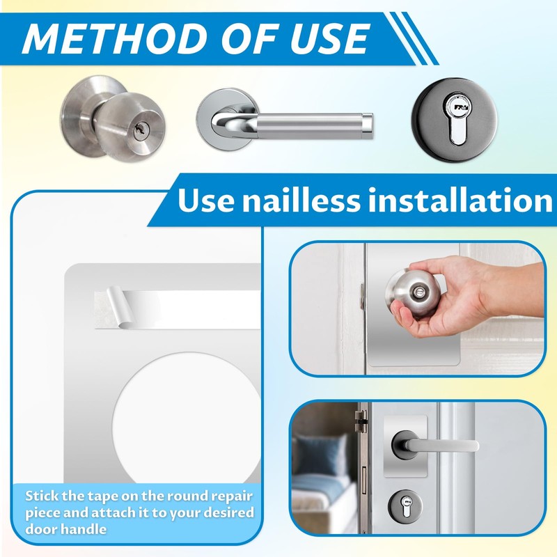 6 PCS Door Reinforcement Plate, Adhesive Door Handle Fixing Cover,