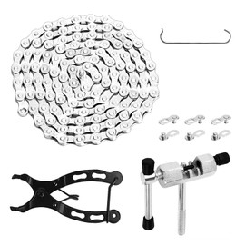 PONGH Bicycle Chain, 6/7/8 Speed Bicycle Chain 1/2 x 3/32 Inch 116 Links, Bicycle Chain Stainless Steel Tool Set with Chain Breaker, Chain Lock Pliers, 3 Pairs Chain Lock for Road Bikes Mountain Bikes