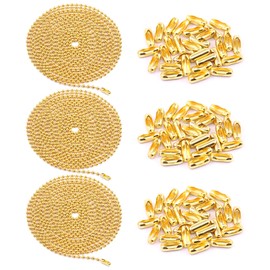 Swpeet 3Pcs Gold 120" Metal Ceiling Fan Pull Chain Extension with 90Pcs Matching Connectors Kit, Durable & Strong Bearing Rust Proof 3mm Beaded Extension Chains for Ceiling Fan or Light