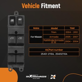 maXpeedingrods Master Power Window Switch for Nissan Titan 2004-2012, Armada 2005-2014, Nissan Pathfinder Armada LE SE 2004-2004, Front Left Driver Side Master Window Switch 25401-ZT10A, 25401ZT10A