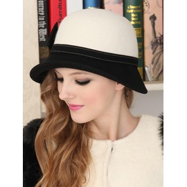HIMESPORT White Wide Brim Wool Felt Hats Bow Bowler Fedora Hat for Women Ladies Femme Wedding Church Derby Cocktail Pillbox Hats