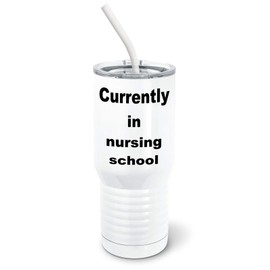 PixiDoodle Nursing School Nurse Tumbler with Spill-Resistant Slider Lid and Silicone Straw (20 oz Tall Tumbler, White)