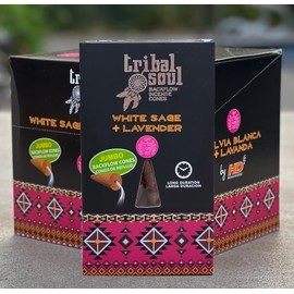 Tribal Soul Premium Backflow Cone Incense - 6 Box 10 Jumbo Cones Each Box Total of 60 Cones. (White Sage Lavender)