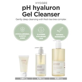 HYGGEE pH Hyaluron Gel Cleanser - Hyaluronic Acid Hydrating Face Wash - pH Balancing Formula for All Skin Types - Hypoallergenic Mild Makeup Cleansing Gel, 13.5 fl.oz.