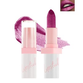 Metallic Glitter Lipstick, Shimmer Lipstick, Rose, Waterproof, Long-Lasting, Diamond Shiny Glossy Lip Gloss, Silky Moisturising Texture, Glitter Lipstick for Women Lips Make-Up 02