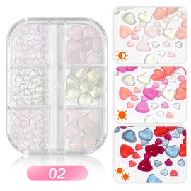 JERCLITY 3 Boxes Light Change 3D Bow Tie Charms for Nails 3D Love Heart Nail Charms Aurora Colorful Resin Heart Nail Design Nail Butterfly Charms for Acrylic Nails Nail Heart Charms for Women Girls