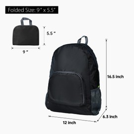 Daimix Lightweight Hiking Backpack, Ultralight Waterproof Foldable Travel Bag for Women and Men (Black)