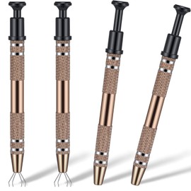 Mudder 4 Pcs 4 Claw Pearl Grabber Jeweler's Pick up Tool 4 Prongs Stainless Steel Piercing Ball Grabber for Small Parts Diamond Ic Chip Electronic Components Nail Clamping Gem(Brown)