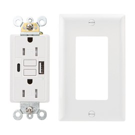 Wengart GFCI Outlet with USB in-Wall,15A Self-Test with LED Indicator Tamper Resistant DC5V 4.8A Charger Outlet with USB Type A & TypeC,White