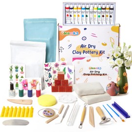 Air Dry Clay for Adults - Pottery kit for Beginne,Air Dry Clay w/Air Dy Clay Tools,White Dry Clay,Sculpting Tools, Gloss Varnish,DIY Plate Making Kit for Arts & Crafts,Christmas Gift