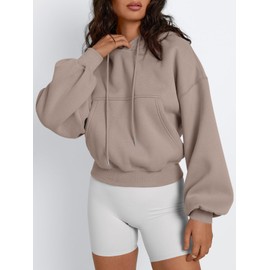 Trendy Queen Womens Cropped Hoodies Fall Fashion 2024 Casual Long Sleeve Sweatshirts Y2k Outfits Winter Clothes Coffee Grey M