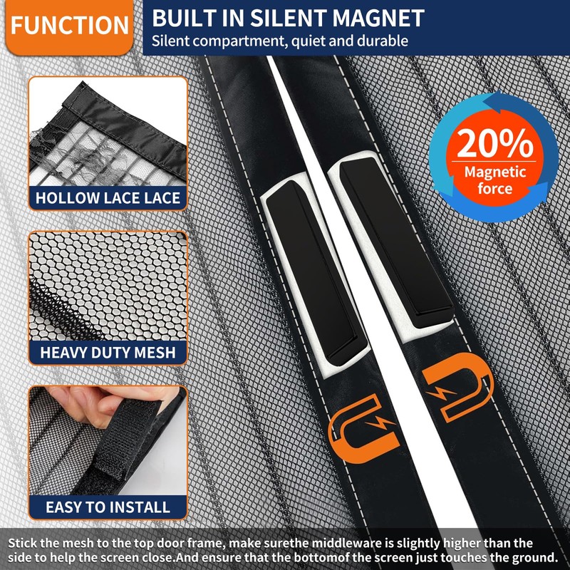 DAWNTREES Magnetic Screen Door Screen 150x240cm Magnetic Closure, Heavy-Duty Mesh
