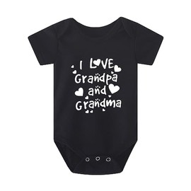 I Love Grandpa & Grandma Letters Printed Baby Bodysuit Newborn Infant Boys Girls One-piece Romper Outfit Jumpsuit Clothes (0-3 Months, Black)