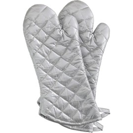 New Star Foodservice Oven Mitts with Extra Defense, up to 400F, Set of 2 (Silver (Interwoven Cloth/Silicone), 15-Inch (Set of 2))