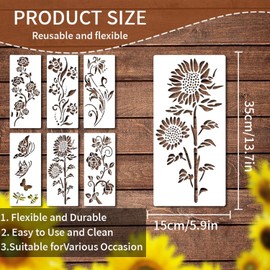 Plantillas de flores para pintar sobre madera, plantillas grandes de flores, proyectos de arte de pintura, plantillas reutilizables de girasol peonía rosa para pintar cerca de jardín, pared, muebles
