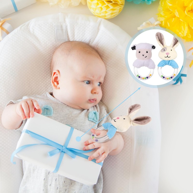 Heyu-Lotus 2Pcs Baby Soft Rattle Sensory Toys,Newborn Baby Rattle Stuffed