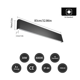 Ralbay Modern Black Bathroom Vanity Light 32.6inch Vanity Light for Bathroom 30W Up and Down Indoor Wall Lighting Fixtures Natural White 4000K