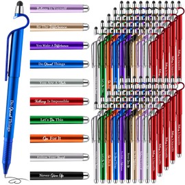 Sayglossy 100 Pcs Inspirational Pens Bulk Motivational Ballpoint Pen with Writing Touch Screen and Mobile Phone Stand 3-in-1 for Office School Supplies Inspirational Gifts (Multicolor)