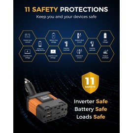 Ampeak 100W Car Power Inverter 2 Usb 2.4A Ports Ac Outlet Charger For Laptops