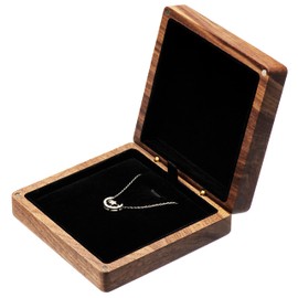 COSISO Walnut Wood Pendant Necklace Box Jewelry Storage Display Case For Wedding Romantic Proposal Engagement Birthday Anniversary Valentine's Day Christmas (Black Inner)