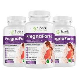 Spark Nutrition Pregnaforte 1 a day Prenatal vitamins for women 2 month: Folic acid, Fish Oil Omega 3 DHA/EPA, D3, B6, B12, C, E, Calcium, Iron, Magnesium, Zinc supplement FSA HSA eligble multivitamin, Pack of 3