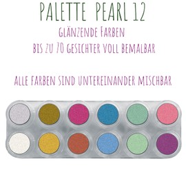 Grimas Professional Make-Up Palette Water Make-Up Pearl 12, Shiny Colours 12 x 2.5 ml, High-Quality Shine Children's Make-Up / Carnival Make-Up Water-Based