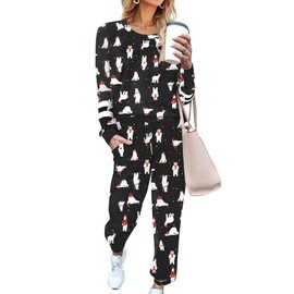 Ekouaer Sweatsuits Womens Loungewear Set Tracksuit Long Sleeve Pajamas Set with Pockets 2 Piece Outfits Lounge Sets Christmas Black Medium