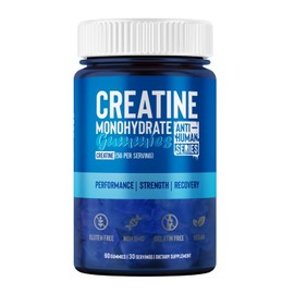 Gomitas de creatina monohidratada | Suplemento Alimenticio con Creatina Monohidratada | 5 g por Porción | Sabor Mora Azul | Aporte Nutricional para Desempeño y Energía | Vegano, Sin Gluten, 60 Gomitas