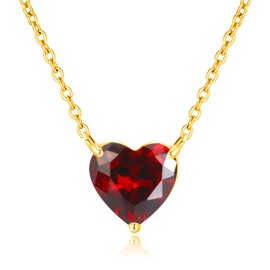 IUITY Heart Pendant Necklace for Women Birthstone Necklace, 14K Gold Plated Red Heart Cubic Zirconia Pendant for Women Mothers Dainty Gold Necklace Gold Jewelry for Wife Her Mom Daughter, Brass, Cubic
