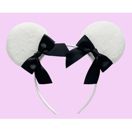 WW-WONDERFULWORLD Classic Styles Mouse Ears Headbands With 2 Pink Bows, for Disneyland Wearing, Girls Costume Cosplay Party, White; FG-B