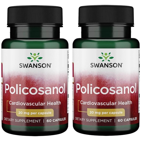 Swanson Policosanol - Supplement Helps Support Cardiovascular Health - All Natural Formula Aids Good Heart Health & Function - Helps Maintain Healthy Cholesterol Levels (60 Capsules, 20mg each) 2 Pack
