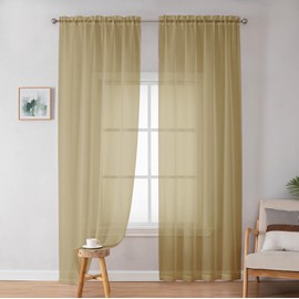OWENIE Sheer Curtains, Sheer Curtains 84 Inch Length 2 Panels Set, Light Filtering Voile Fimly Sheer Drapes for Living Room/Bedroom, 2pcs, Gold Solid Rod Pocket Sheer Curtains, Each 42" W x 84" L