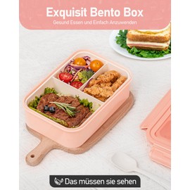 waabose Brotdose Kinder mit Fächern, 1400ml Bento Box Kinder, Lunchbox Kinder Auslaufsicher Vesperdose Mit 3 Fächer,BPA-Frei Brotbox für Mädchen & Jungen, Lunch box für Schule, Picknick, Büro